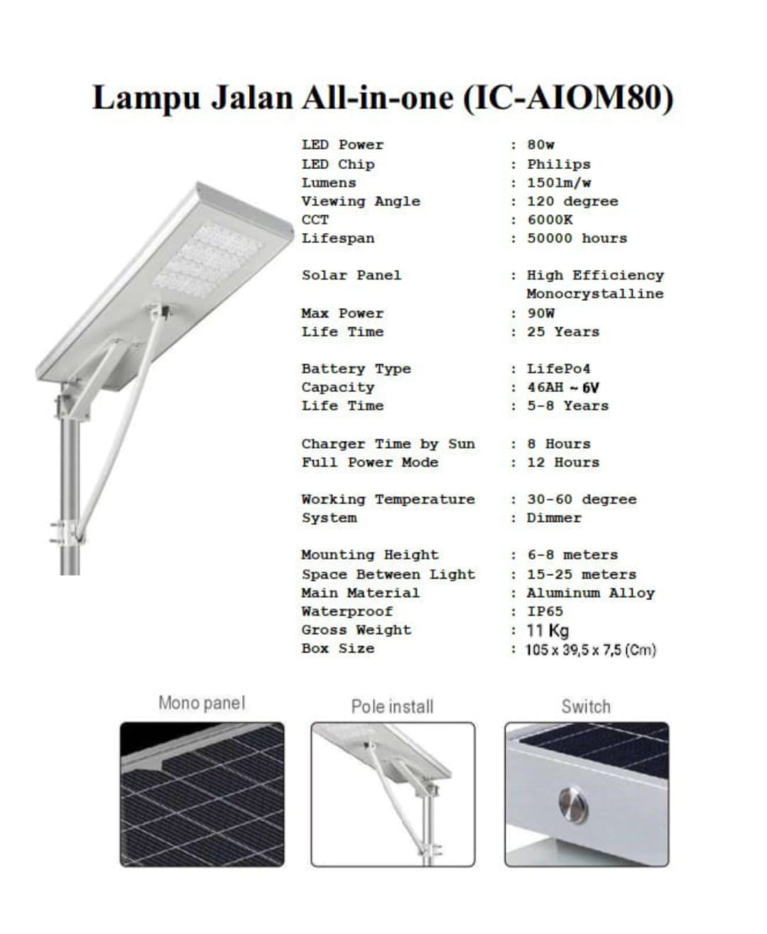 Lampu PJU All In One 80W ICOM