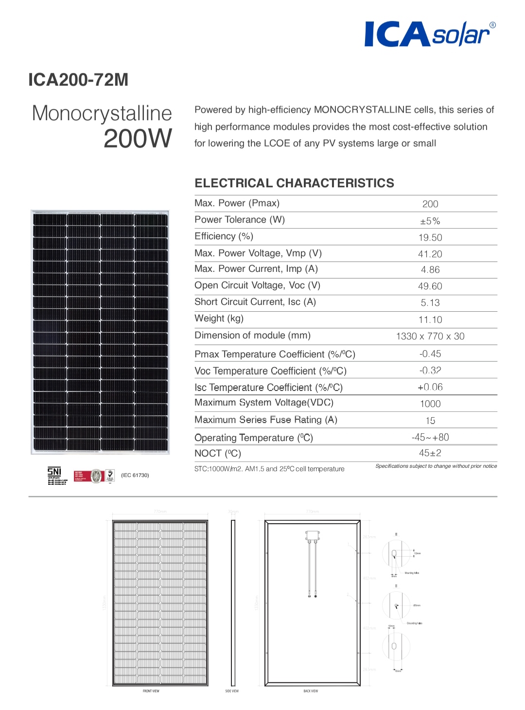 Panel Surya 200WP ICA Solar