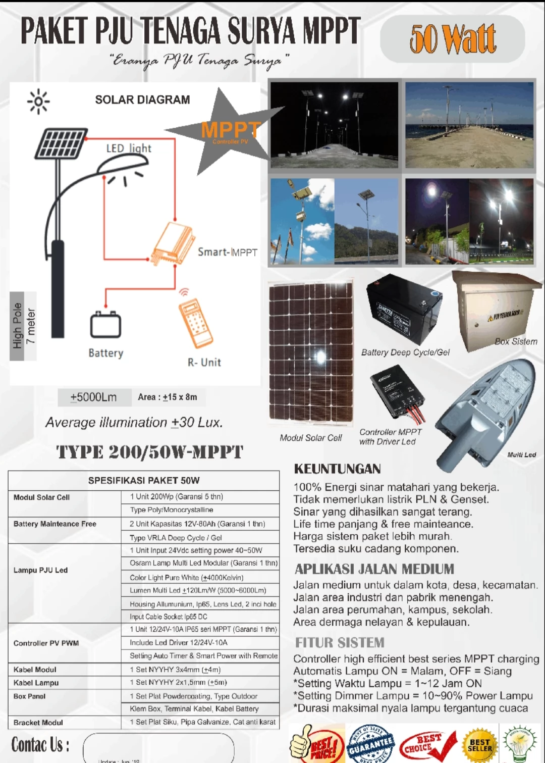 PJU Solarcell Konvensional 50W