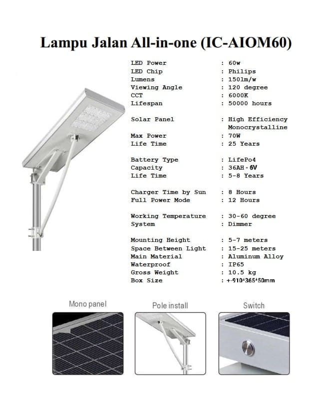 Lampu PJU All In One 60W ICOM