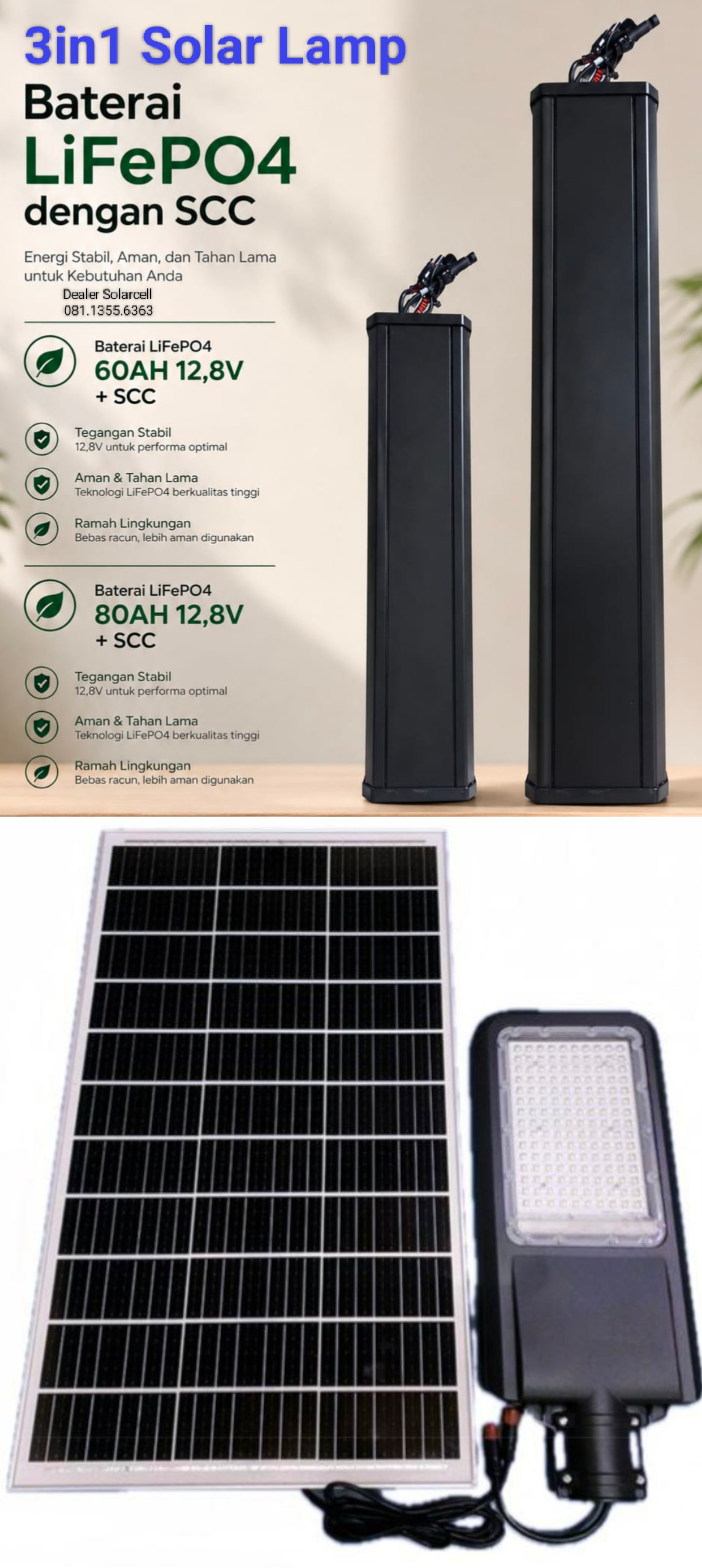 Lampu PJU Solarcell 3in1 60W